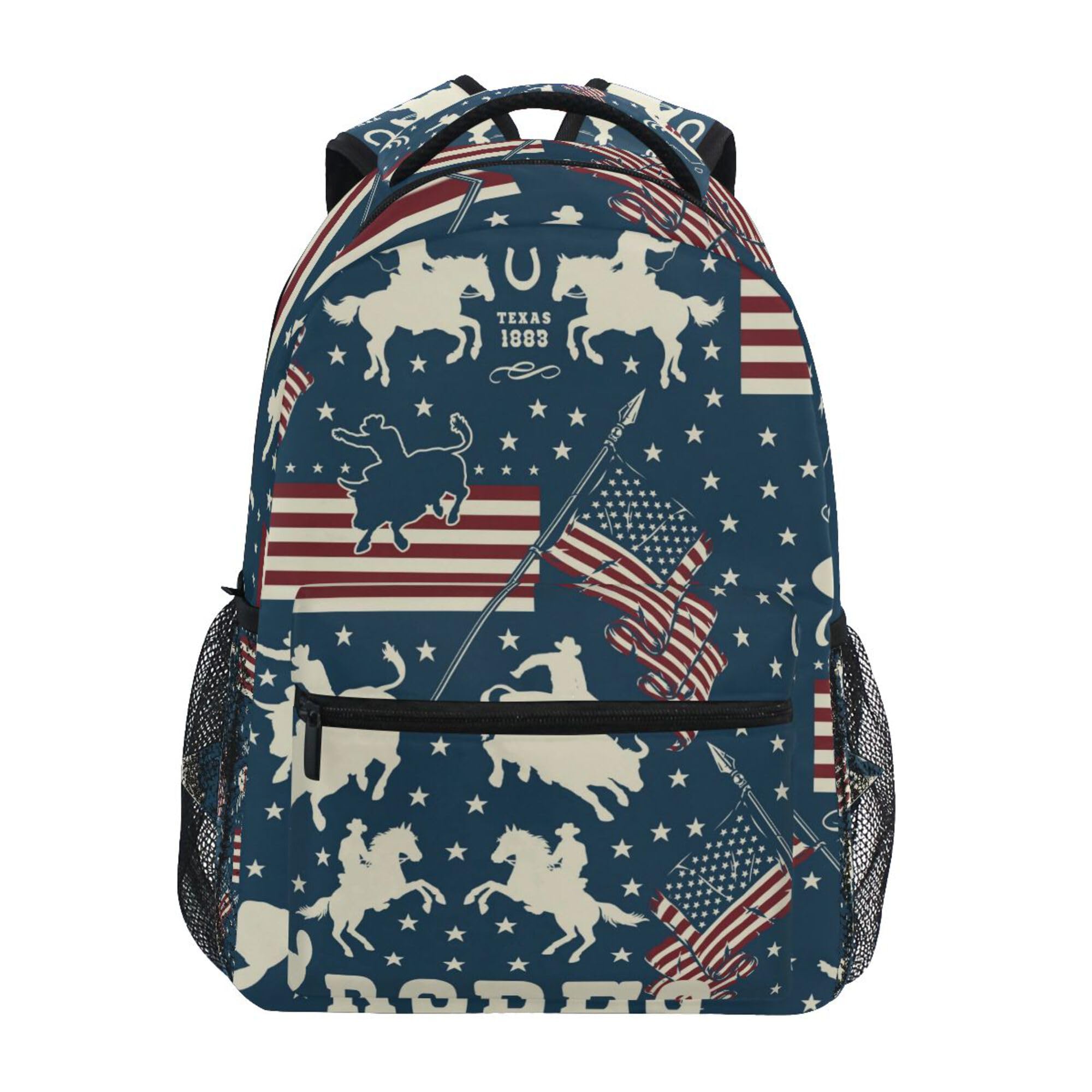 Glaphy Cowboys Riding Bulls Horse Riders American Usa Flags Backpack for Boys Girls, Kids Bookbag Laptop Tablet Travel School Bag with Name Tag