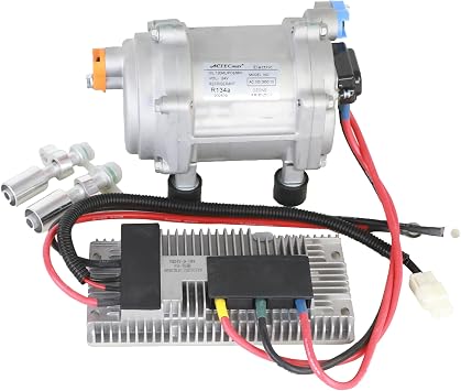 Universal AC Electric Compressor 20cc/r Air Conditioner Compressor for 24V Auto Compressor for R134a, with Straight Fittings