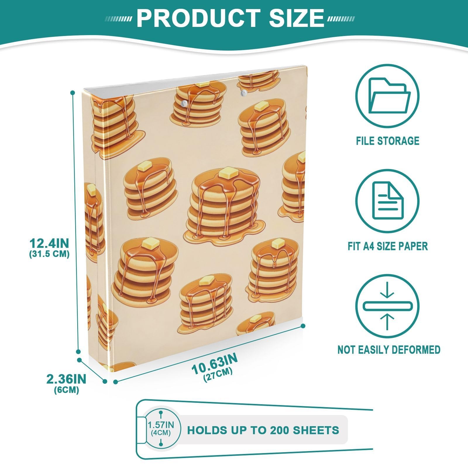 Cute Cartoon Pancakes Beige 3 Ring Binder 1.5 Inch, Flexible D Ring Binder with Pockets, 3 Ring Binders for School, College, Office (2 Pack)