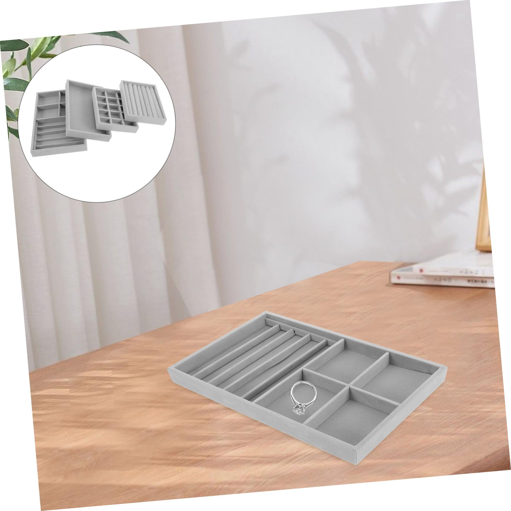 GALPADA Bandeja Organizadora para Joyas de Felpa, 4 Piezas, Diseño de 15 Compartimentos para Anillos y Pendientes, Adecuado para Exhibición en Tiendas de Joyería