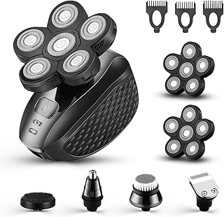 6D Electric Shaver for Bald Men 7 in 1 Professional Mens Razors Rotary Head Shavers Waterproof Bald Shaver Rechargeable Shavers Wet & Dry Bald Shaving Grooming Cordless Balding Razor for Men