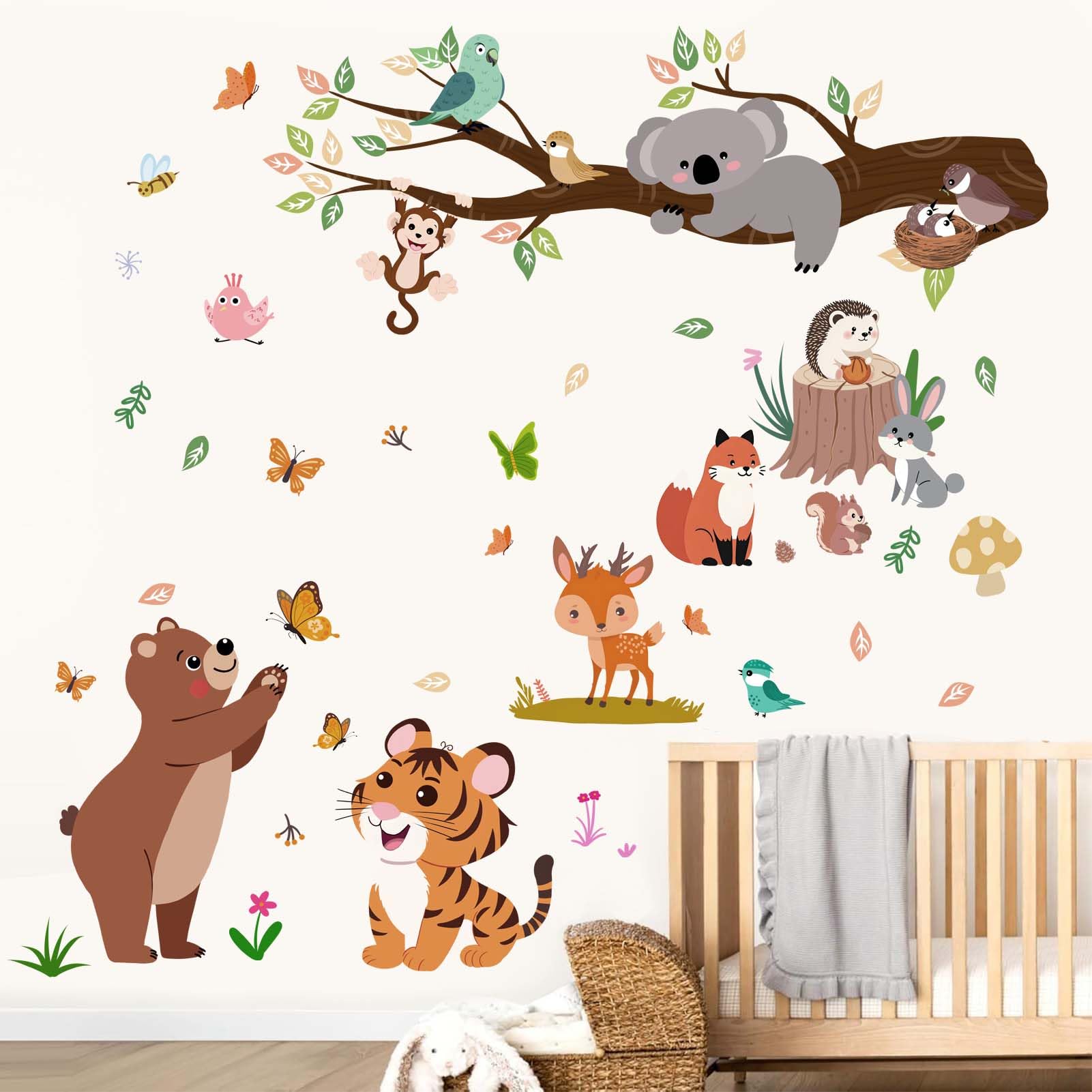 Forest Animals Wall Decals for Kids: Peel and Stick Monkey Tiger Bear Wall Stickers, Baby Nursery Boys Room Girls Bedroom - Image 3