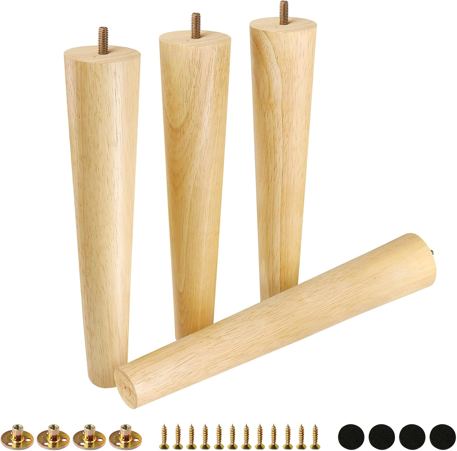 FoDau770 Rubber Wood Furniture Legs 14 Inches, Straight Tapered Wood Feet Mid Century Sofa Legs Set of 4, 5/16" UNC Furniture Feet Replacement Parts for Cabinet Couch Dresser Chair Ottoman Table Varnish 14 Inch - Straight (90°)