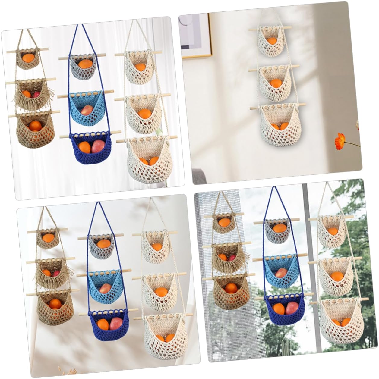 Healifty Hand Woven Hanging Fruit Basket Kitchen Organizer for Vegetables and Fruits Cotton Rope Storage with Air Circulation Space Saving Wall Mounted Basket for Kitchen Use