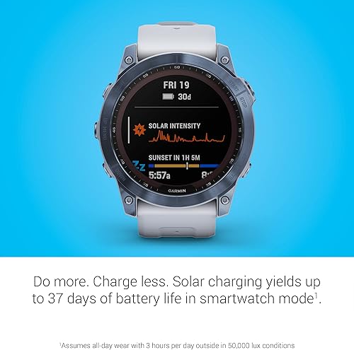 Miniatura 3 de Garmin Fenix 7X Sapphire Solar, reloj inteligente de aventura, con capacidad de carga solar, reloj GPS resistente para exteriores, pantalla táctil,