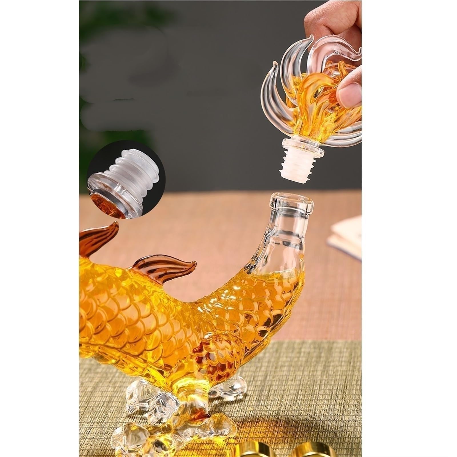 1000ML Decantador Whisky - Arte Estatua, Escultura De Decantador De Whisky Con Forma De Animal En 3D, Botellas De Vino De Vidrio Sin Plomo, Regalos Decorativos, Recipientes Vino(Dragon+gift box)