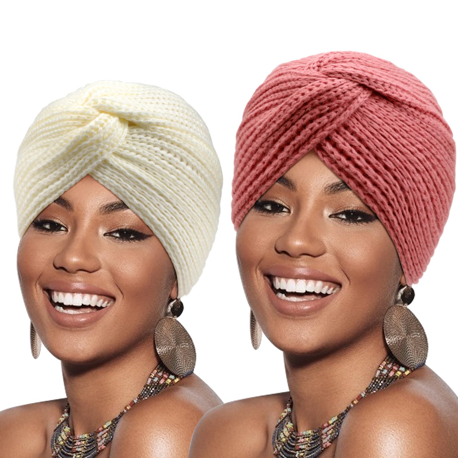 DRESHOWWomen Turban Knit Beanie Hats Cross Twist Wool Hat Cap Warm Chunky Winter Hats