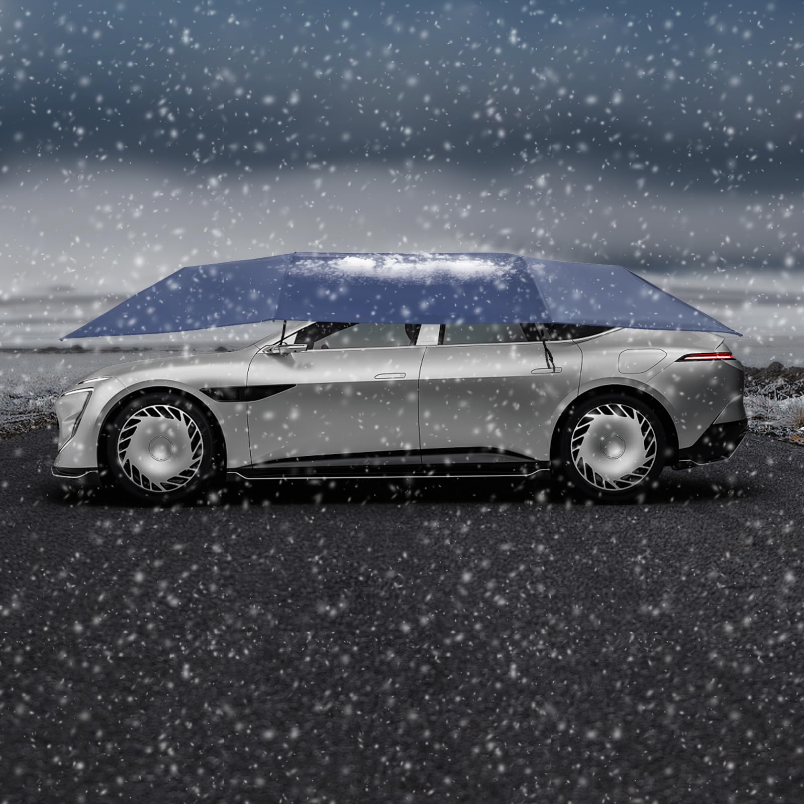 Halbautomatisches Auto Dachzelt 4,6x2,3m, UPF 30+, Starke Saugtaschen 70kg, Halbautomatik, Tragbarer Autoabdeckung mit Tasche, Sonnenschutz-Regenschutz-Schneeschutz-Blattschutz-Vogelfallenschutz