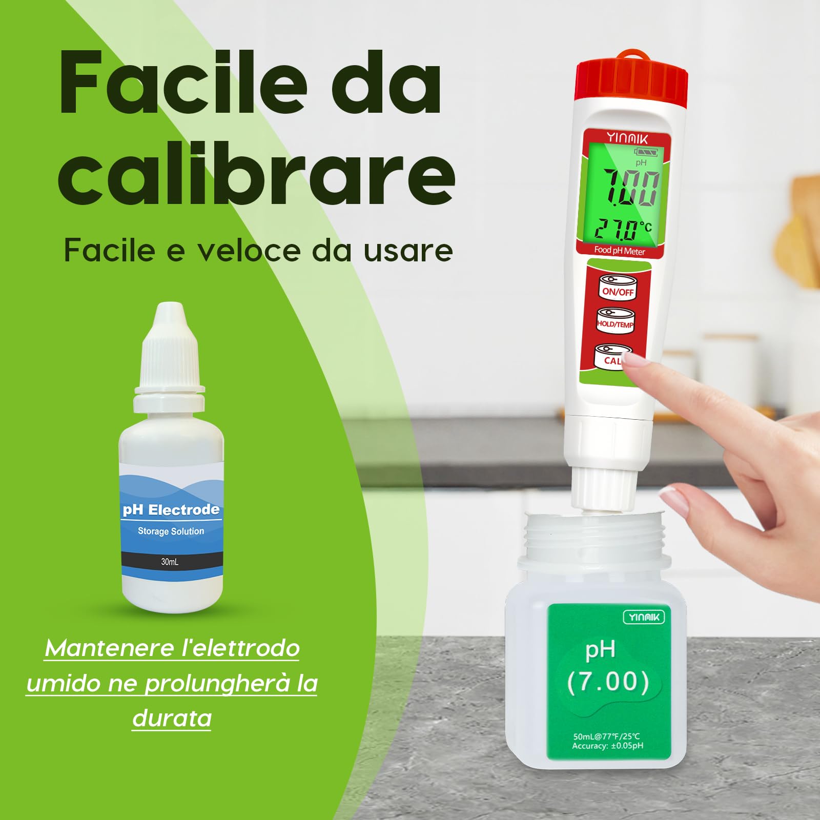 YINMIK phmetro per alimenti, misuratore ph lievito madre, tester ph impasti, piaccametro per pasta, carne, latte，salsicce, formaggio, panna, birra, vinificazione rossa