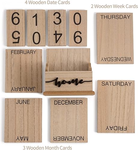 Miniatura 4 de Calendario de bloques para escritorio, bloques de visualización de fecha de mes de madera para profesores, estudiantes, aula, decoración rústica de