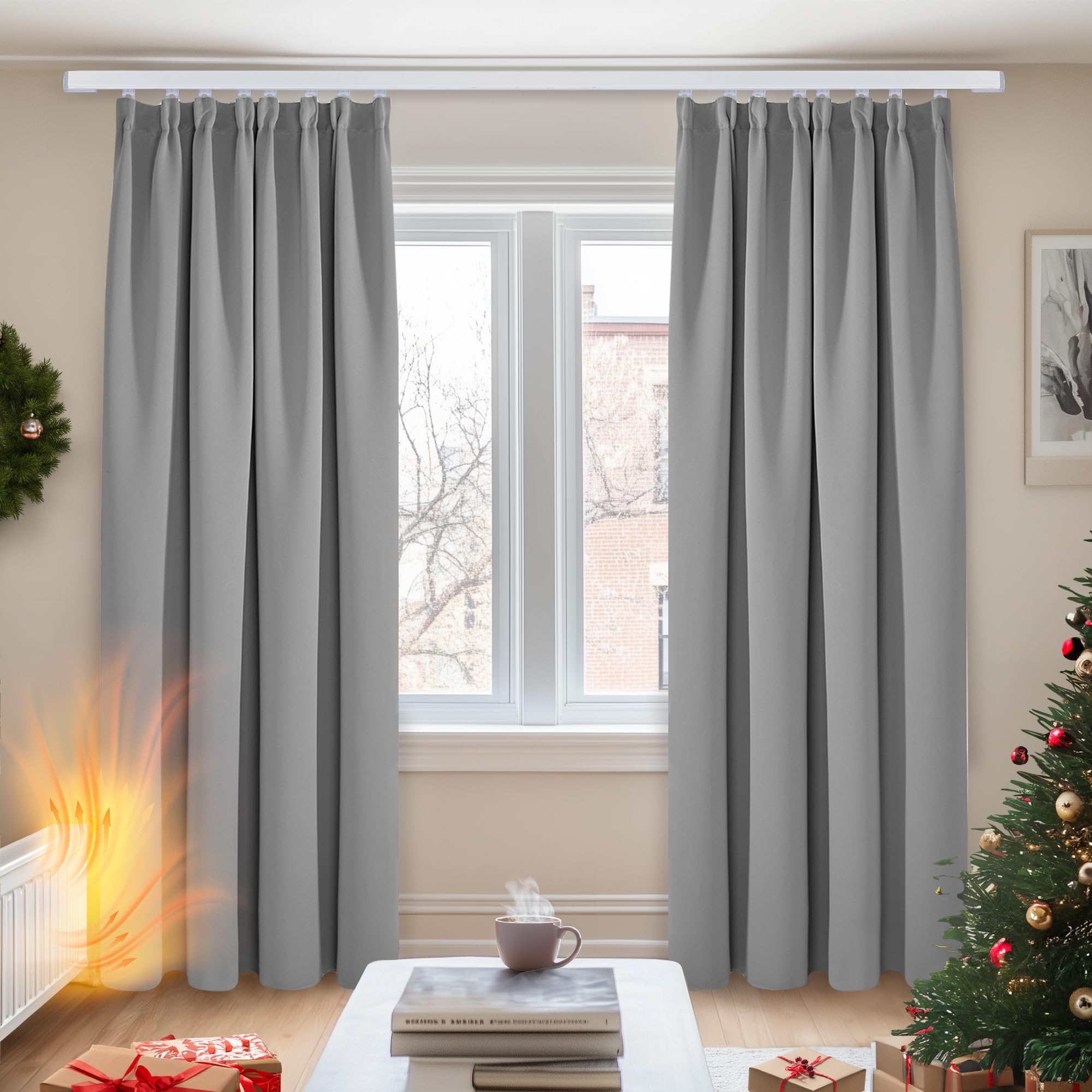 Deconovo Cortinas Dormitorio Salon Térmicas Aislantes Frio y Calor Decoración para Habitacion Moderna,140x245 cm Gris Claro 2 Piezas Global Recycled Standard OEKO-TEX STANDARD 100 Global Recycled Standard Global Recycled Standard