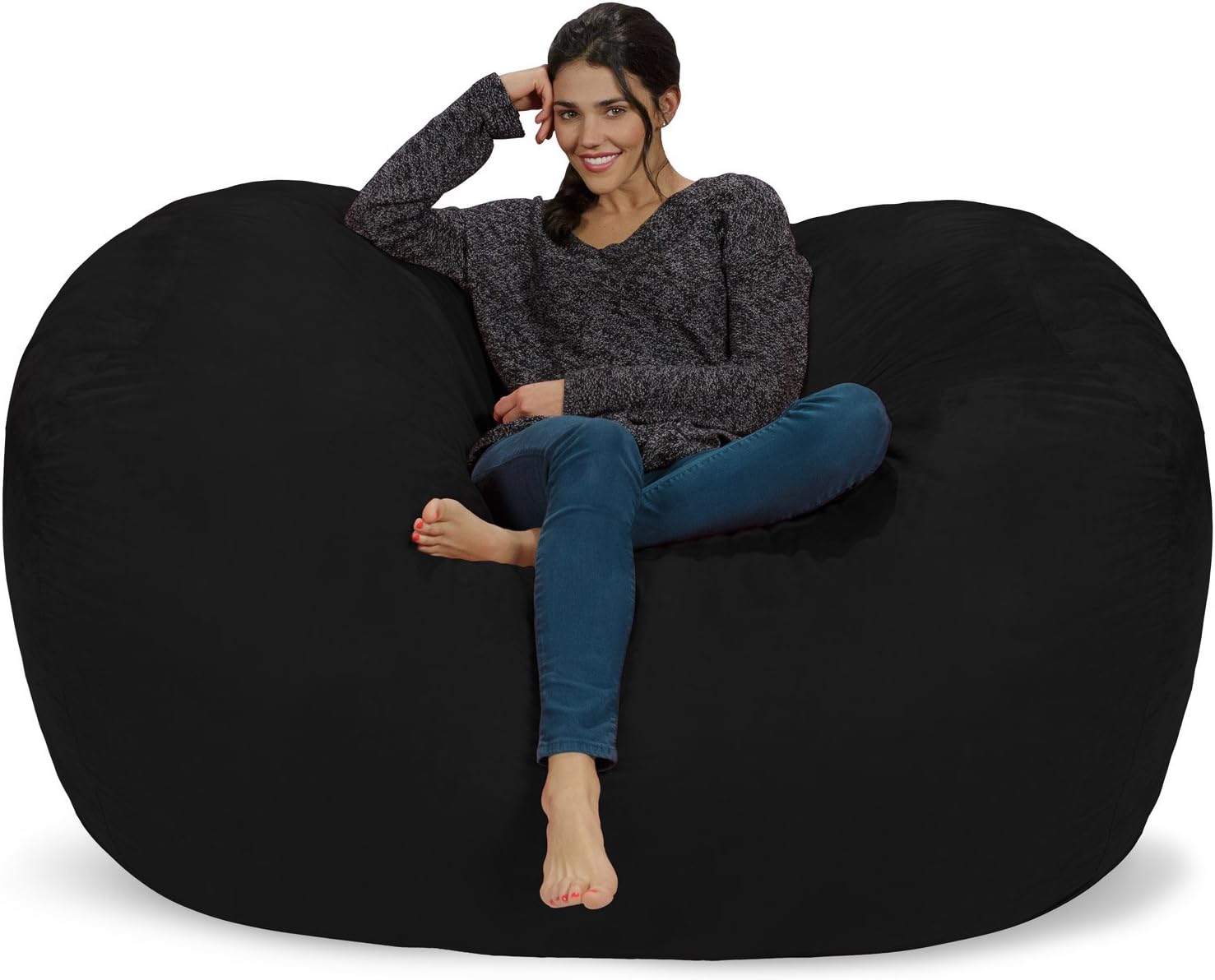 Chill Sack Bean Bag Chair: Huge 6' Memory Foam Furniture Bag and Large Lounger - Big Sofa with Soft Micro Fiber Cover - Black