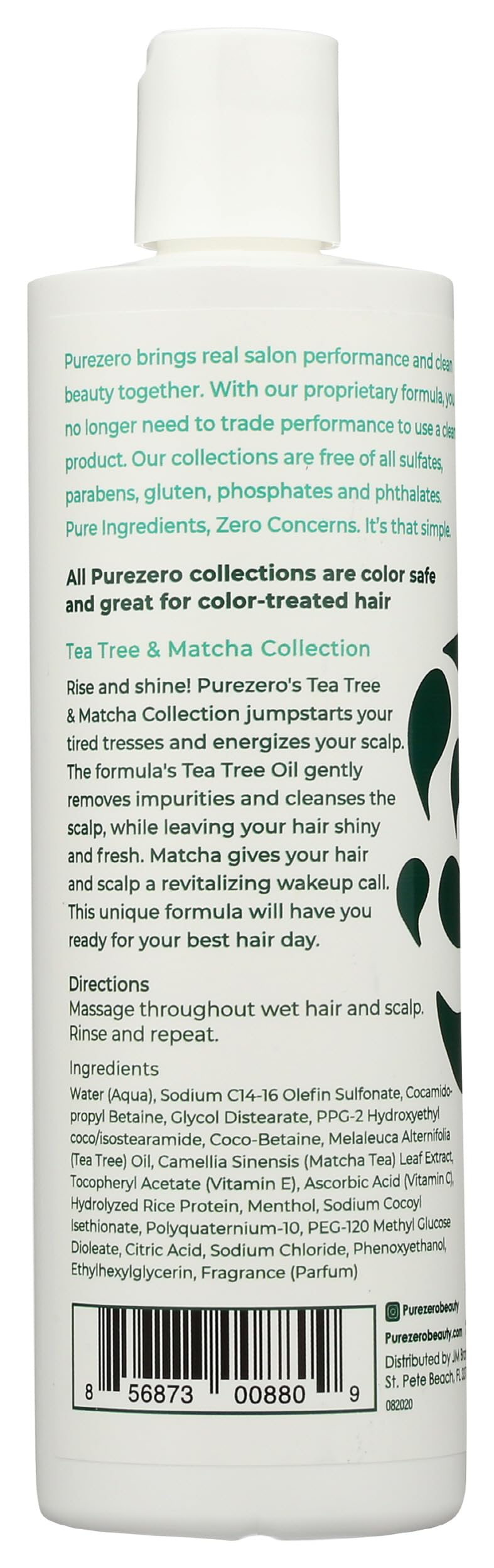 Purezero Champú de árbol de té y matcha – Tratamiento nutritivo y vigorizante del cuero cabelludo con sabor a menta, sin sulfatos, parabenos ni colorantes, vegano y libre de crueldad animal, 12