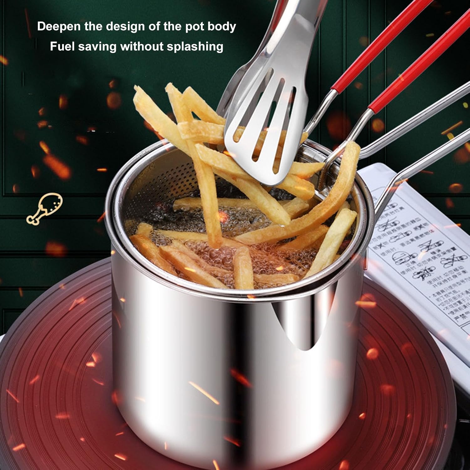 Small Stainless Steel Stock Fry Pot with Strainer Basket, Olecranon Type Diversion Deep Fryers Frying Pot for Frying Fish Shrimp Chicken (3 Piece Set:Frying Pot +Strainer