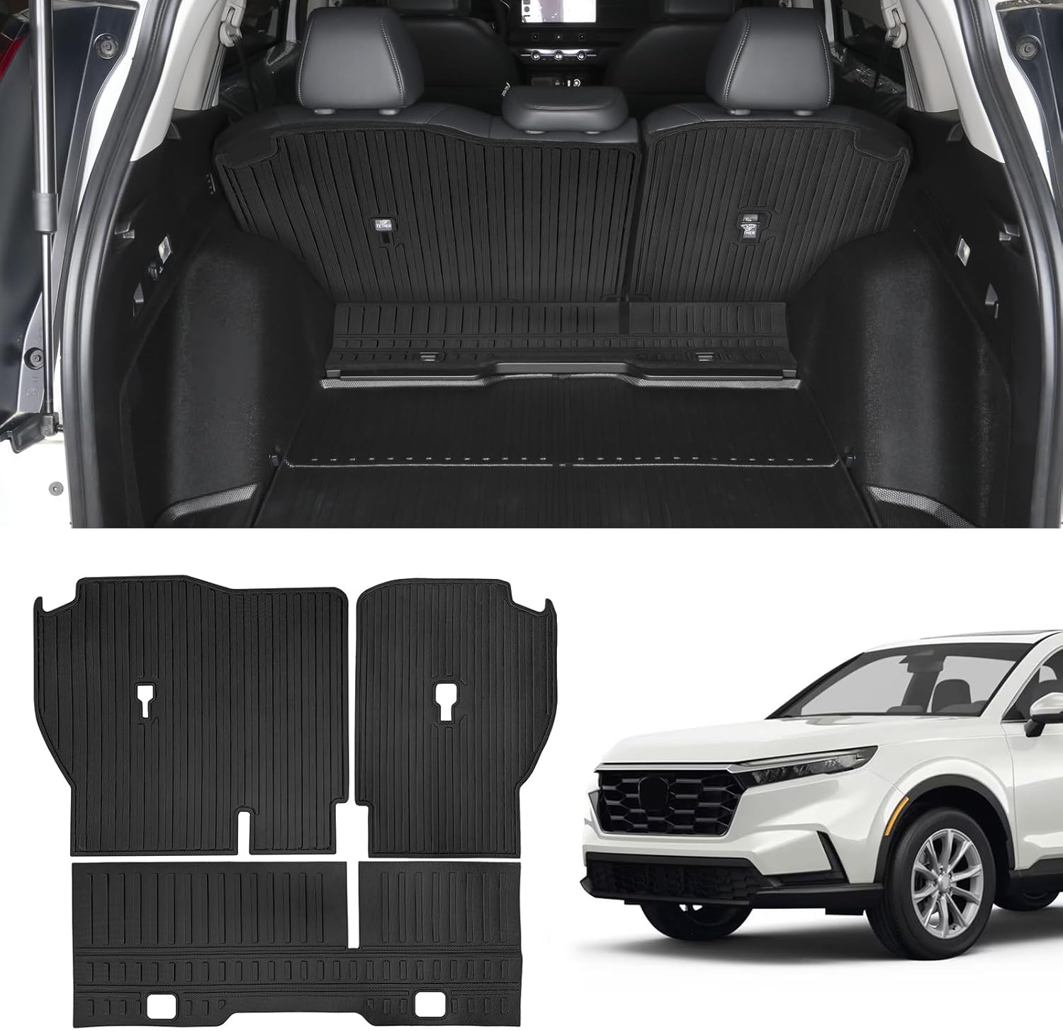 FREEMOTOR802® Backrest Mat Seat Back Cover, Compatible with 2023-2025 Honda CR-V, All Weather Rear Row Seat Backrest Protector Cargo Trunk Liner Interior Accessories, Black TPE 3-Pieces