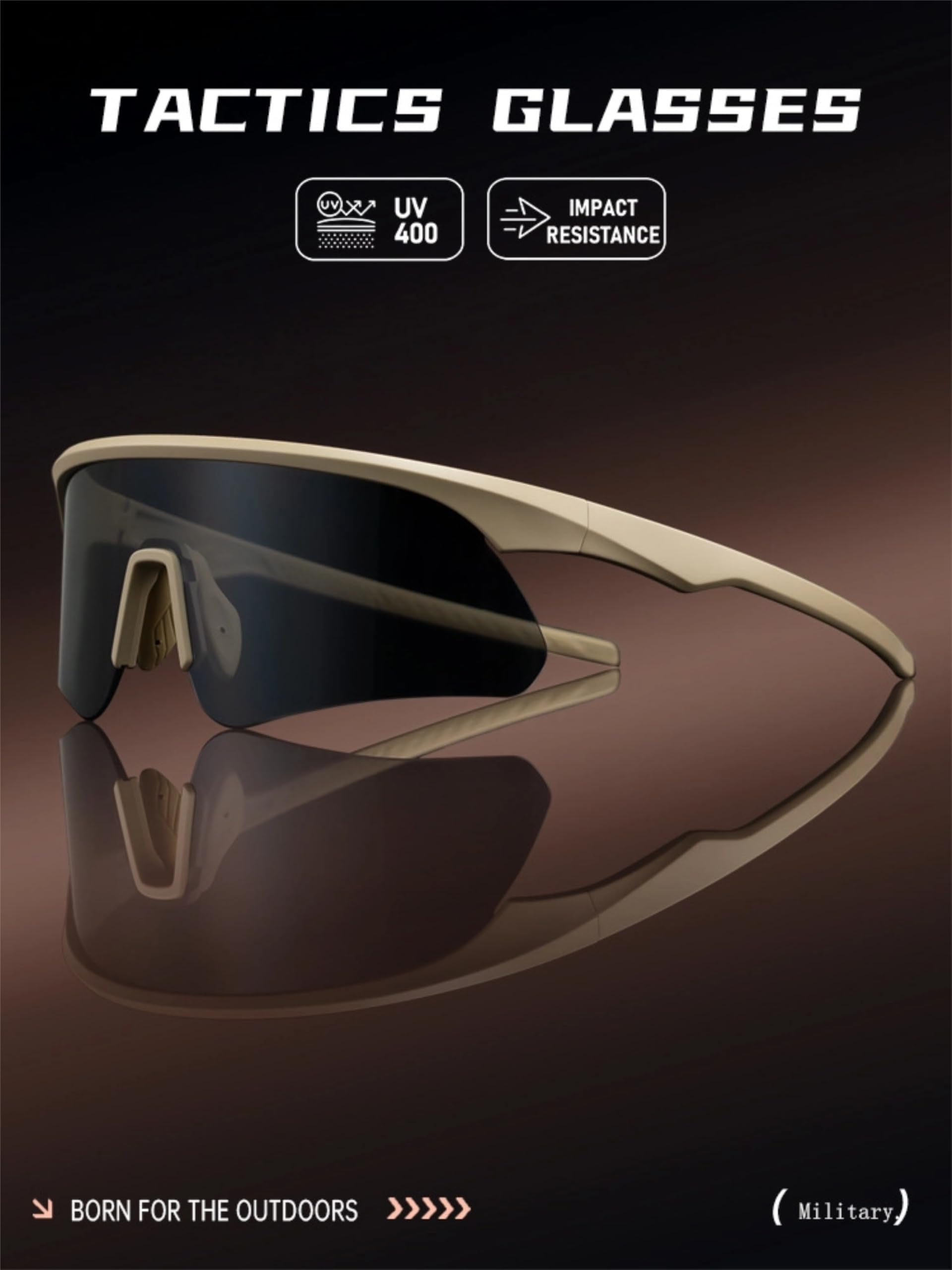 Taktische Schutzbrille mit UV400 Schutz, TR90 Rahmen, Wechselgläser, Verstellbare Nasenpolster, Unisex für Schießen und Wandern, Military Style, 31g