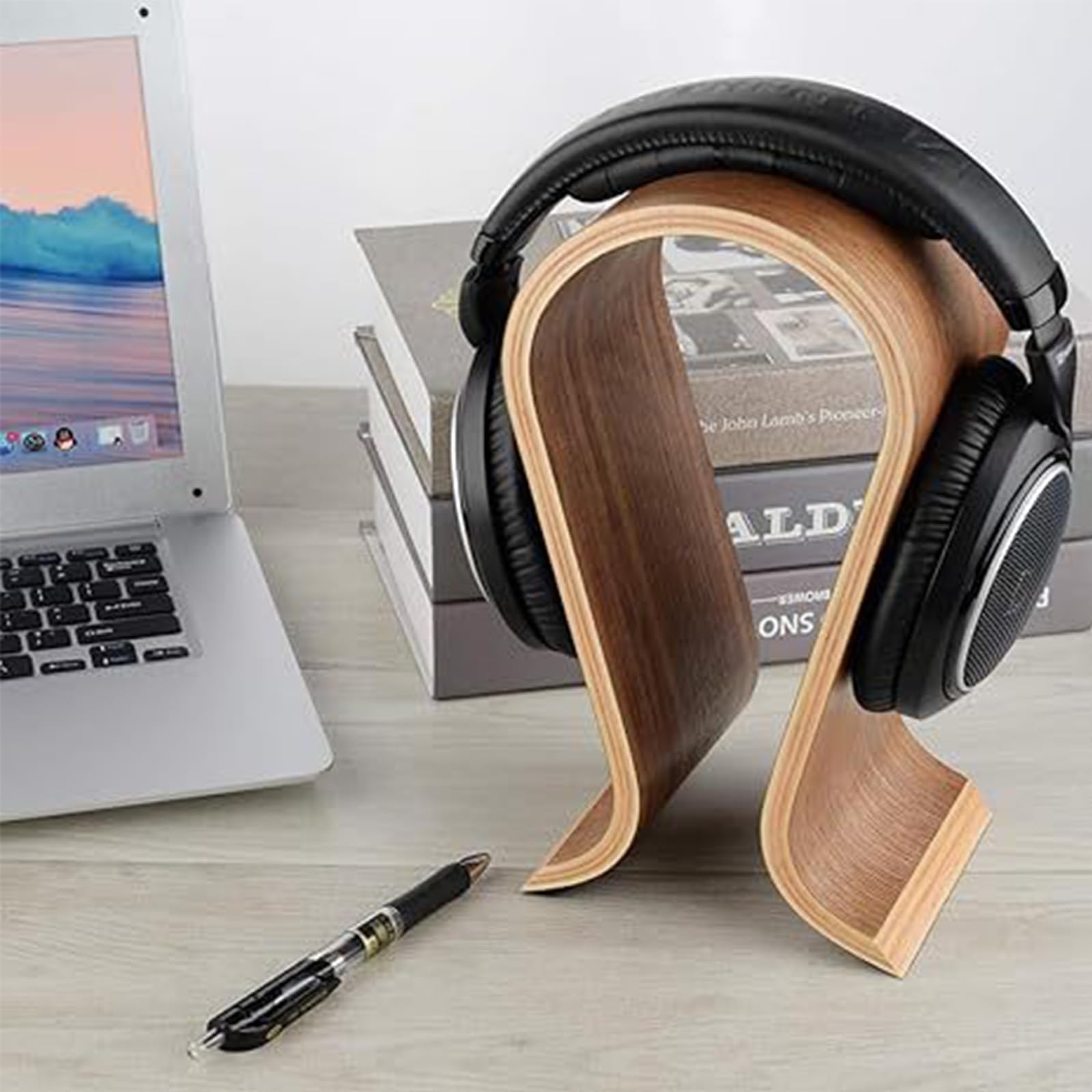 Headphone Stand, Soporte para Auriculares de Madera, Soporte Universal para Auriculares, Base Universal,con Silicona TPU Antideslizante, Adecuado para Oficina en Casa (Nuez)