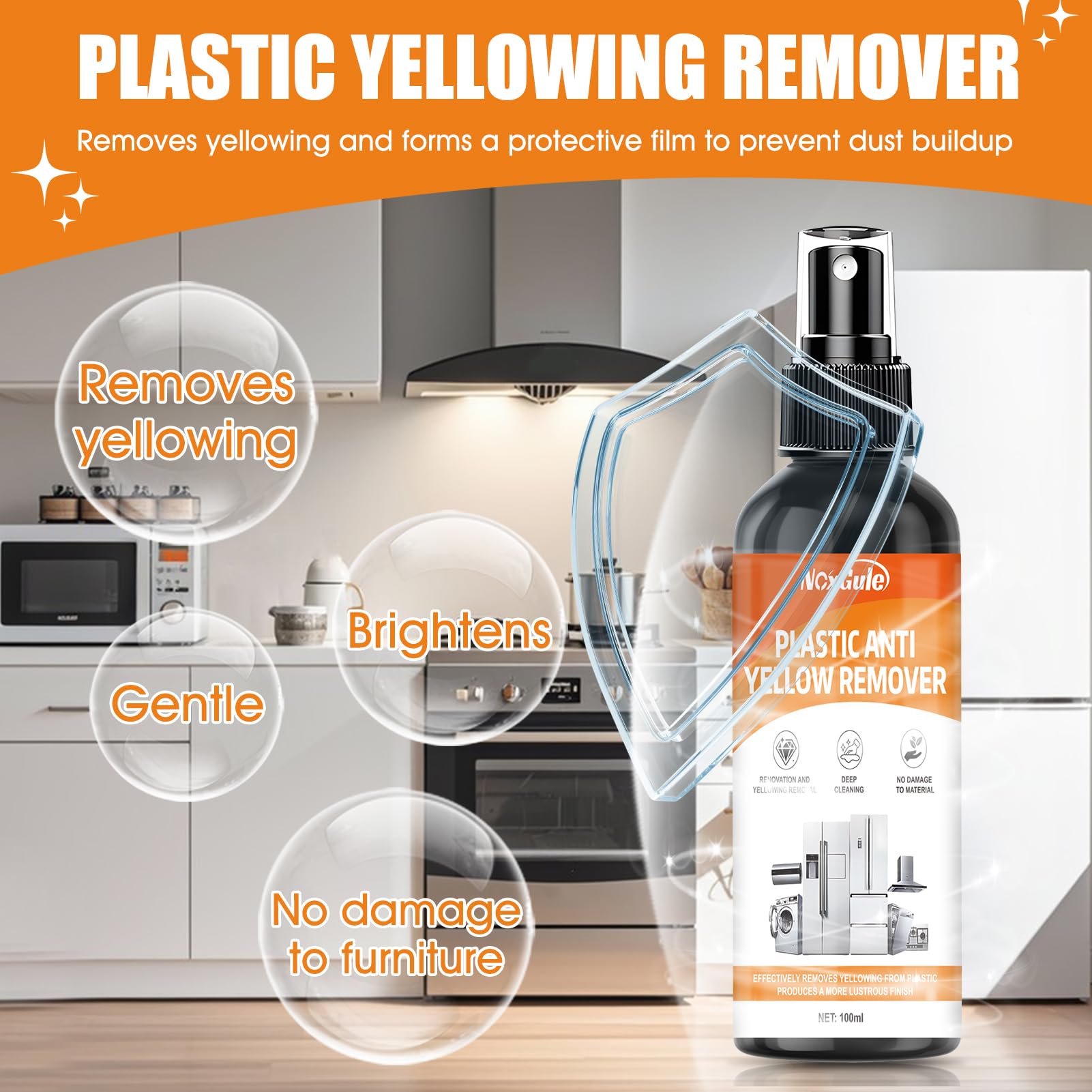 NoxGule Limpiador Antiamarilleo, Eliminador de Amarilleamiento de Plástico, Limpiador de Eliminación de Amarillamiento de Aire Acondicionado, para Aires Acondicionados, Lavadoras Refrigeradores,100ml — view 3