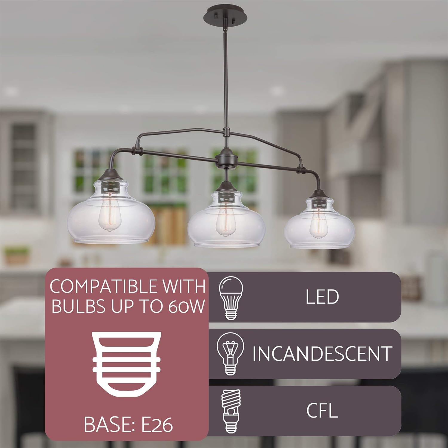 Onе-Dау Sаlе: Uр tо 80% оƒƒ Kira Home Harlow 37.5 Modern Industrial Farmhouse 3-Light Kitchen Island Light with Clear Glass Shades, Adjustable Hanging Height, for Dining Room, Living Room or Kitchen, Oil Rubbed Bronze Finish