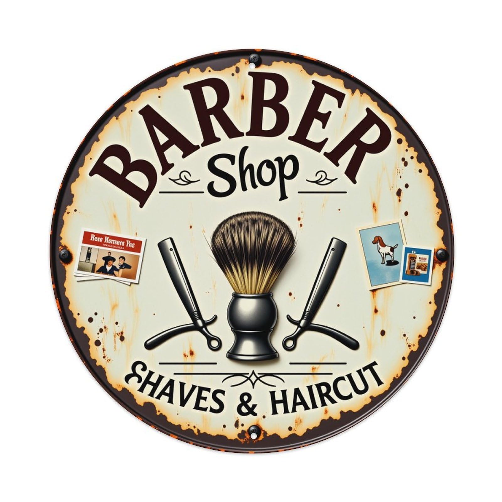 Barber Shop Shaves Haircut Vintage Round Tin Sign Vintage Style Metal Sign Home Bar Garden Wall Plaque Decor Metal Poster 8x8 Inch