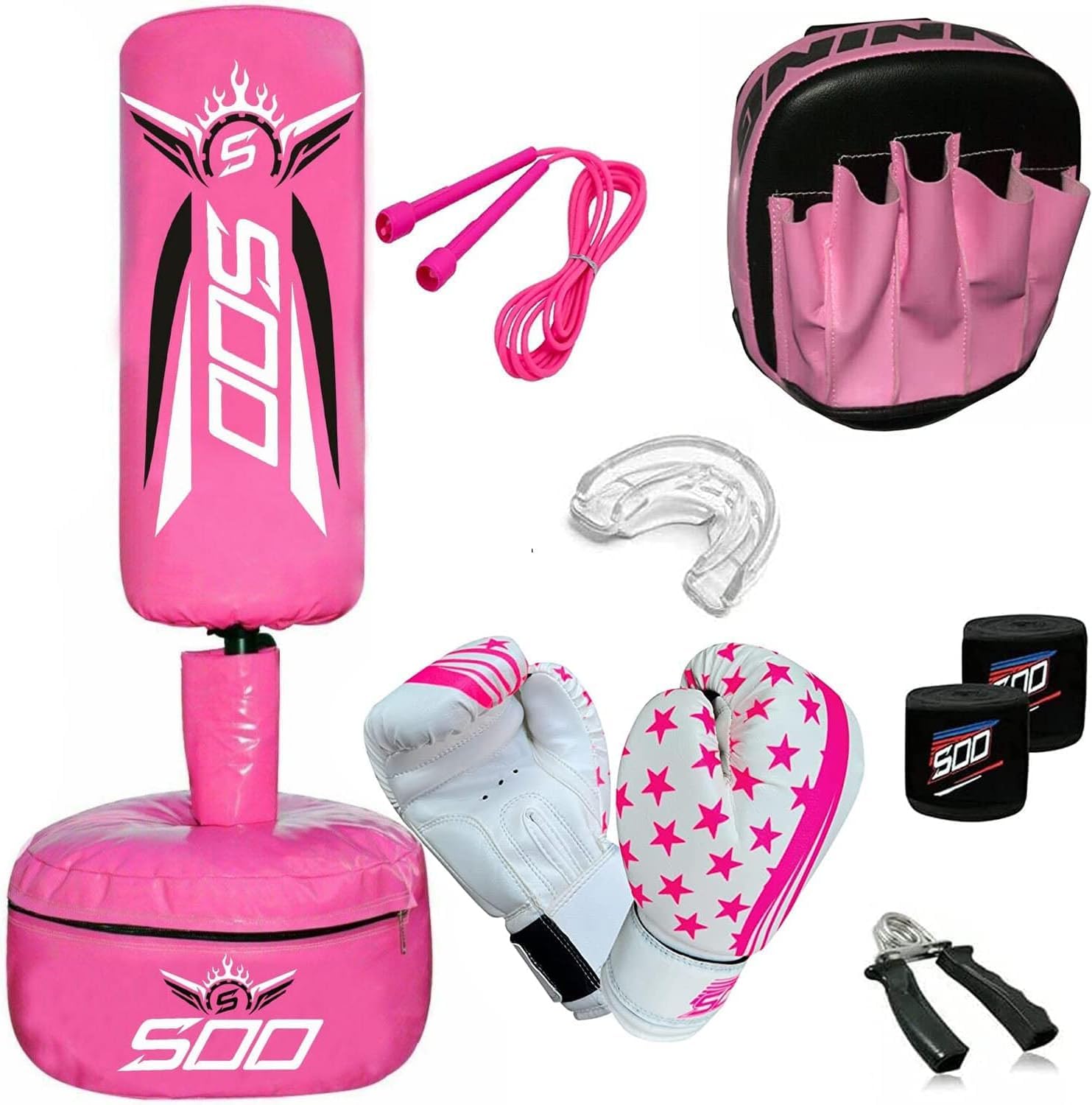 Kids Junior Boxing Heavy Bag Set MMA Freestanding Punching Bags with Stand Bounce Back for Martial Arts, MMA, Karate, Strike Taekwondo, Muay Thai, Freestanding, Kickboxing & Boxing (Pink)