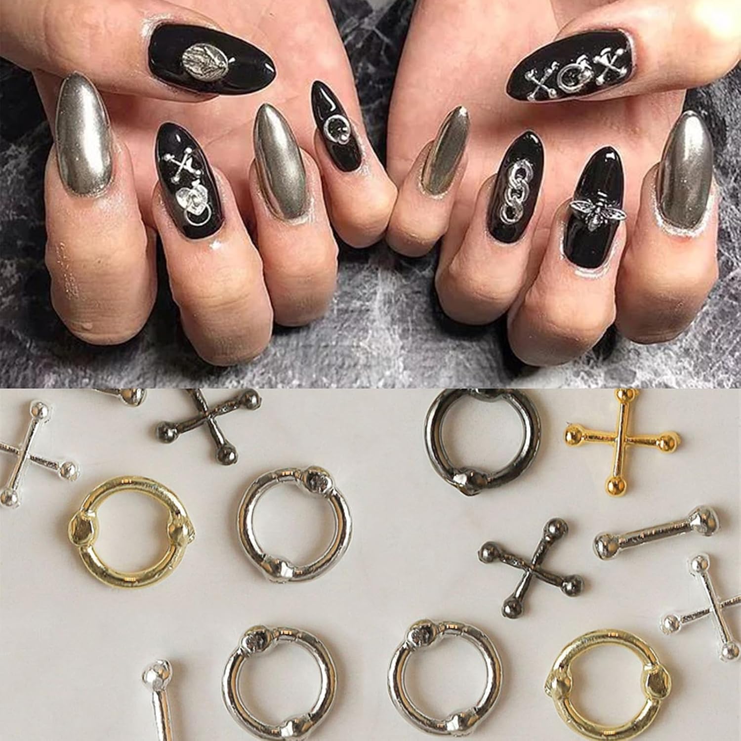 100PCS Rope-Knot Nail Charms, 3D Caviar Beads for Nails Half-Round Nail Pearl Mix Color Crystal Nail Chain Punk Nail Jewels Studs Nail Art Decorations for Nails Salon or DIY Craft Supplies