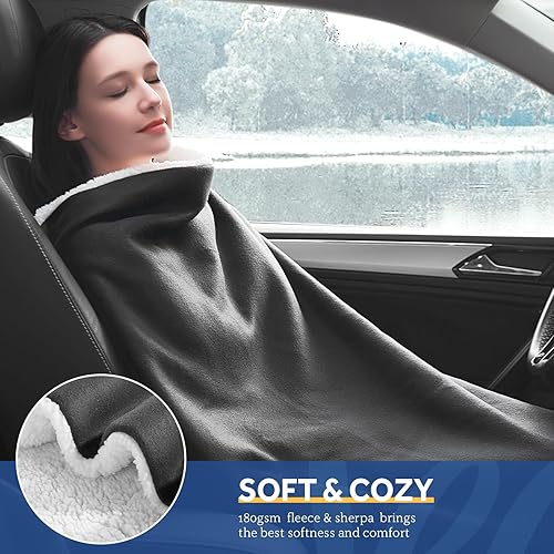 Miniatura 8 de SEALY Manta térmica para automóvil de 12 voltios con 2 puertos de salida USB, 3 niveles de calefacción y apagado automático de 4 horas, manta