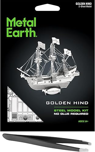Metal Earth Paquete de kit de modelo de metal 3D Golden Hind con pinzas Fascinaciones