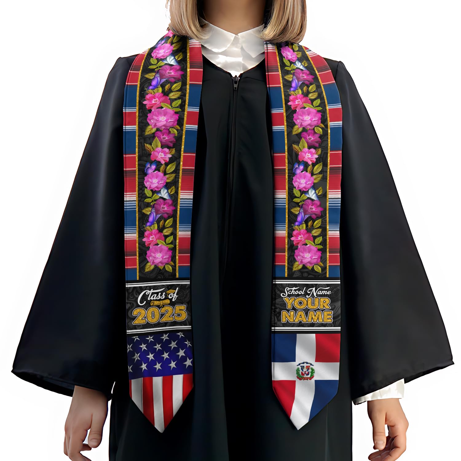 MonkeyVan Personalized Dominican Republic Graduation Sash,Custom Dominican American Flag Stole 2025,Dominican Graduation Sash S101