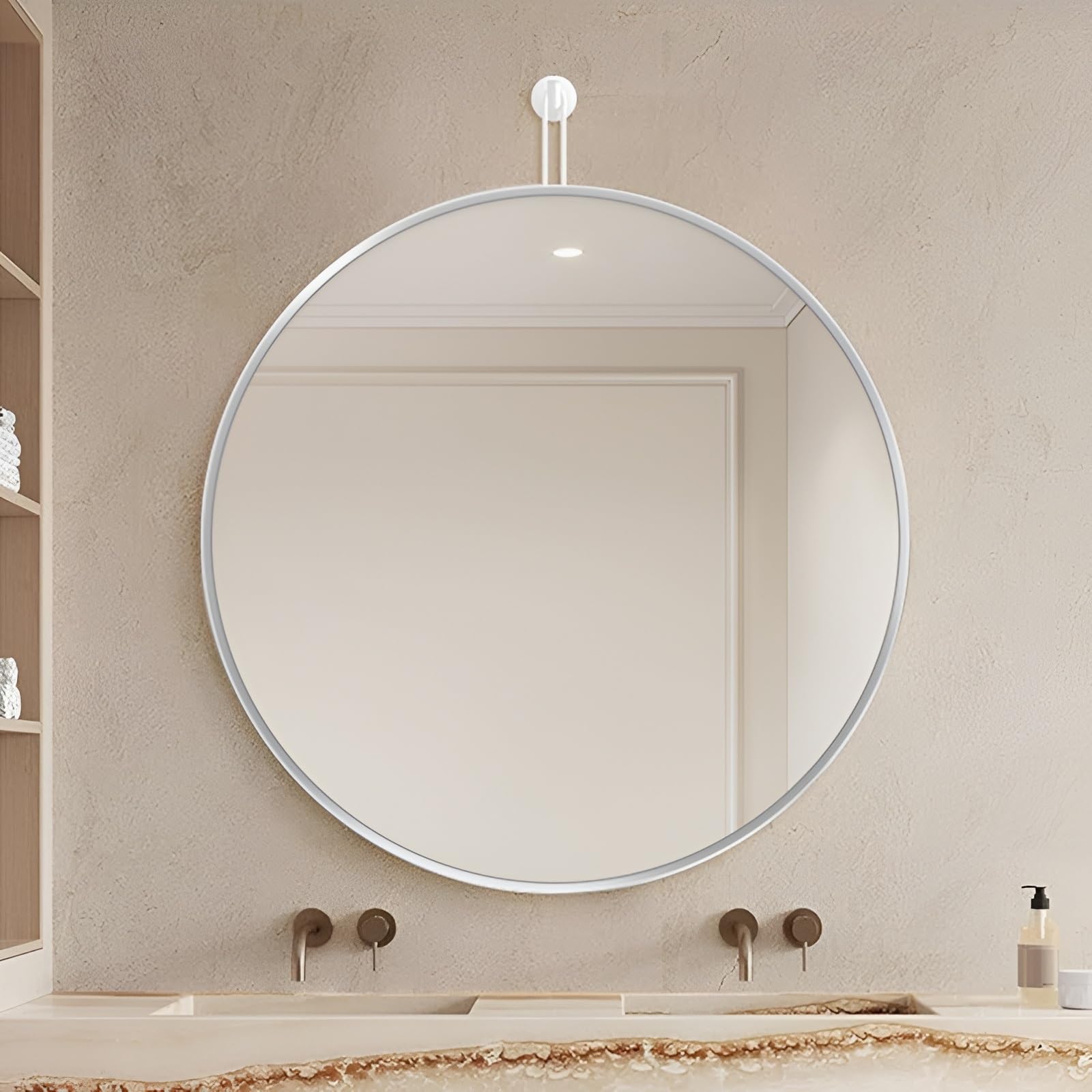 FGXHHS HD Round Wall Mirror 50CM, 60CM, 70CM, 80CM, Metal Frame, Modern Decorative Hanging Circle For Wall, Bathroom Vanity, Entryway, Living Room(Silver,70cm/27.6in)