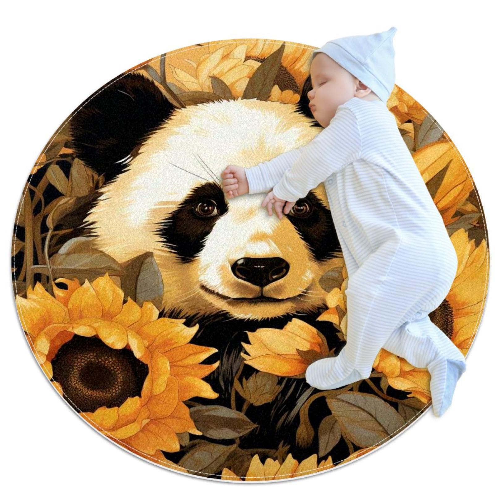 Tapis de salle de bain Clever Panda rond antidérapant pour chambre 1m