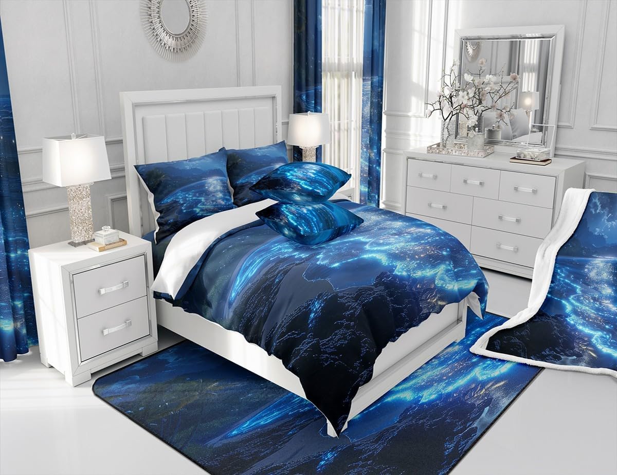 Feelyou Blue Ocean Fuzzy Blanket Beach Theme Flannel Fleece Throw Blanket for Kids Boys Girls Coastal Nautical All Season Bed Blanket Queen 90"x90" Starfish Seashell Conch Plush Blanket