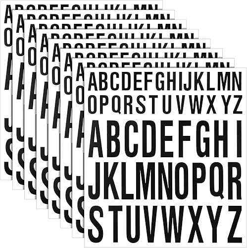 Gersoniel 8 hojas de calcomanías de vinilo del alfabeto, impermeables, autoadhesivas, letras para pósteres, tablones de anuncios, buzón de correo,