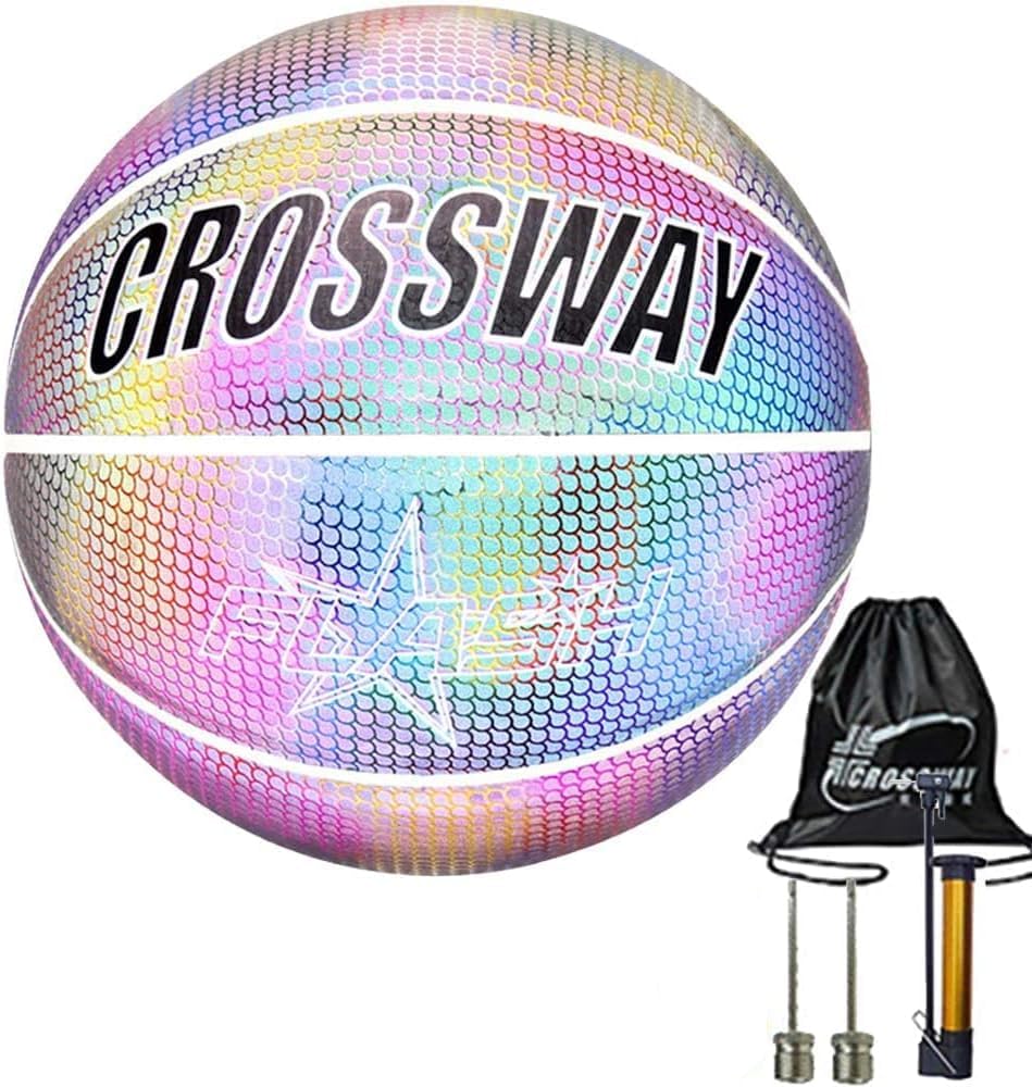 ALLOMN Basketball Lumineux, Basket-Ball Rougeoyant NO.7 de Jeu de Nuit Réfléchissant Brillant de Rue PU avec Le Sac de Boule, Go