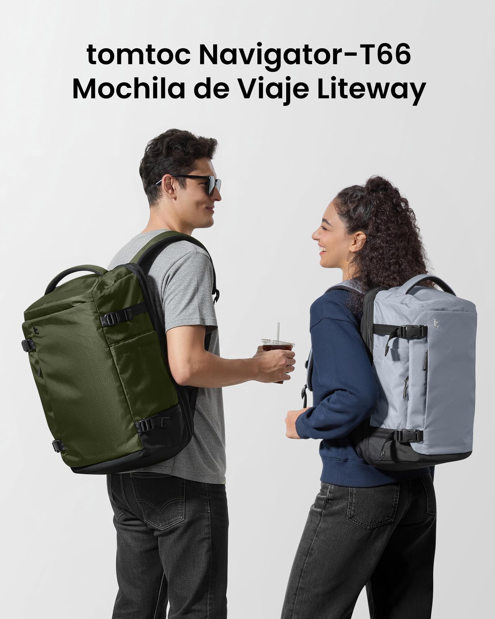 tomtoc Mochila de Viaje 40L, Mochila Viaje Cabina Avion TSA, Mochila Equipaje de Mano Impermeable, Business Travel Backpack Ligera para Portátil 17,3" Hombre Mujer, Grande Weekender Travel Backpack