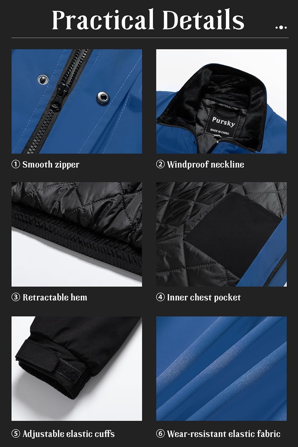 Pursky Men's High Visibility Jacket Reflective Winter Safety Jackets Waterproof Hi Vis Construction Work Coats With Hood