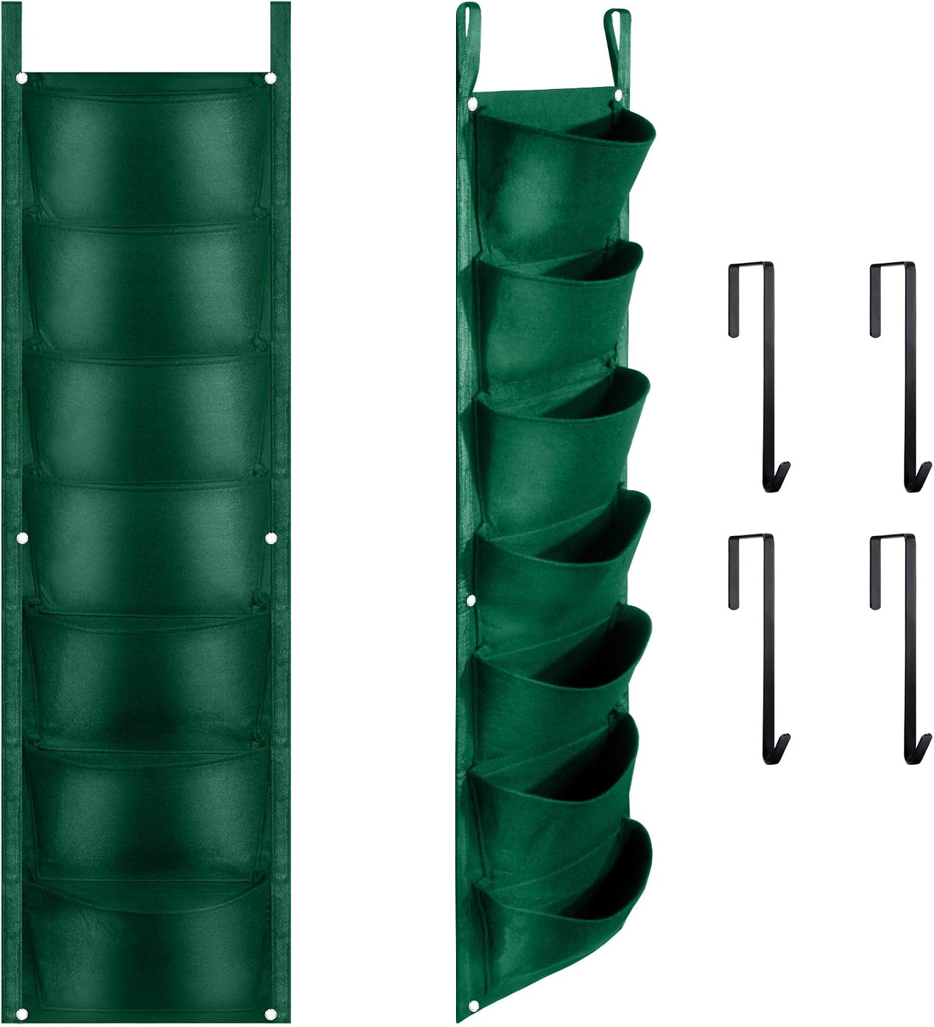 Shappy Vertical Wall Garden Planters and Hanging Hooks, Wall Hanging Planting Bags with 7 Pockets Waterproof Wall Mount Planter for Yard Garden Balcony Office Home Decoration (Green, 6)