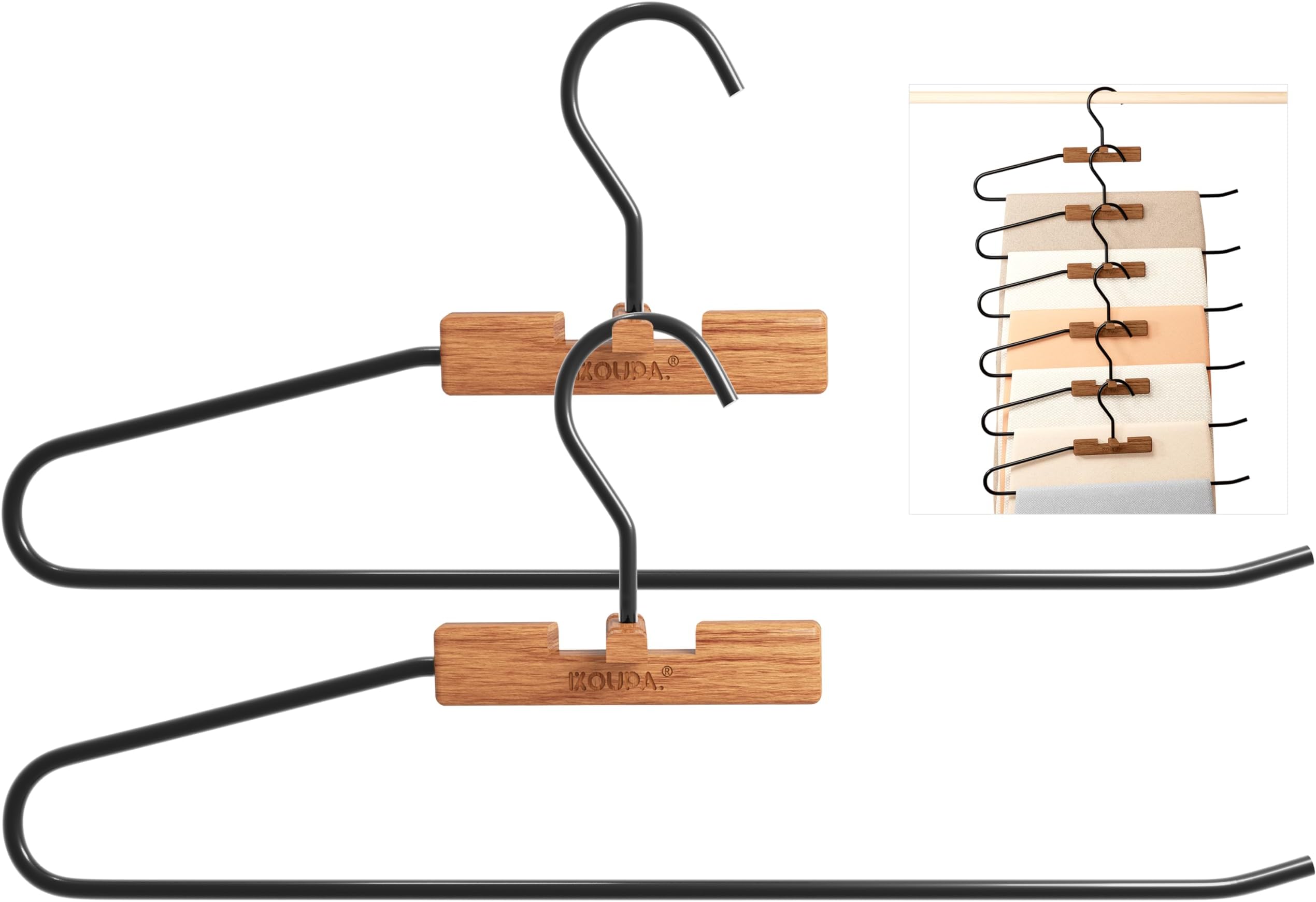 Pants Hangers Space Saving,2 Pack Open Ended Pant and Jean Hangers for Closet,Non Slip Metal Hanger for Pants,Anti-Rust,Stackable,Black,Heavy Duty Closet Storage Organizer