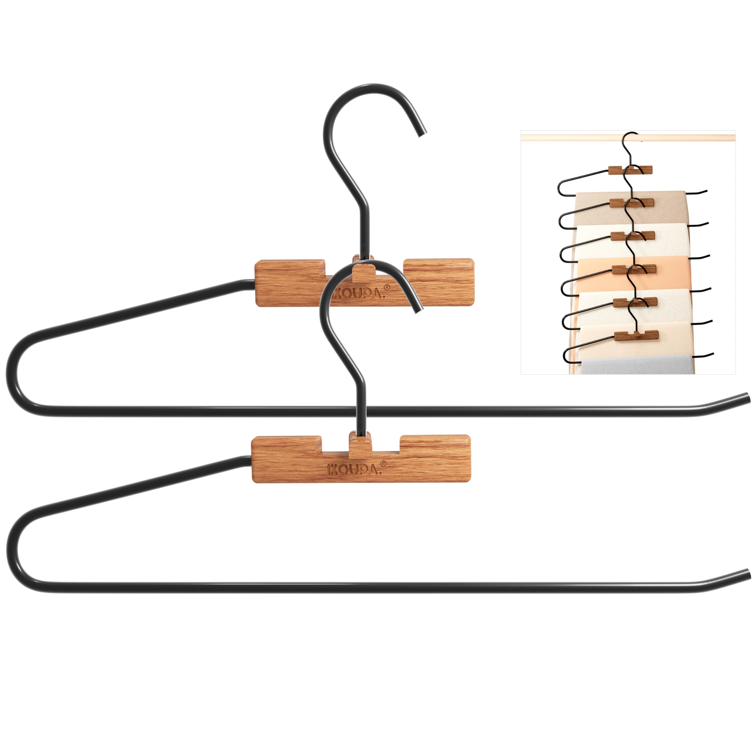 Pants Hangers Space Saving,2 Pack Open Ended Pant and Jean Hangers for Closet,Non Slip Metal Hanger for Pants,Anti-Rust,Stackable,Black,Heavy Duty Closet Storage Organizer