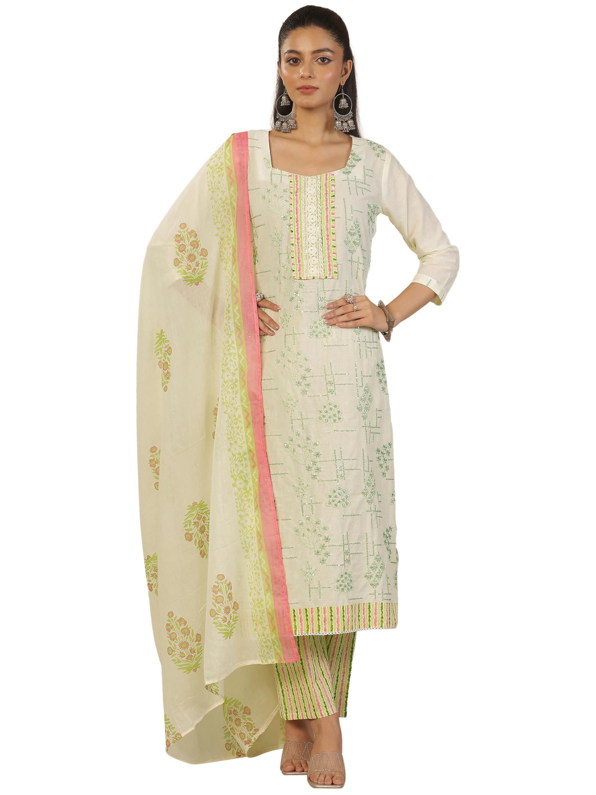 Embroidered Cotton Straight Kurta With Trouser and Dupatta | ethnic wear | bridal suit | wedding dress | occasion wear-image-27