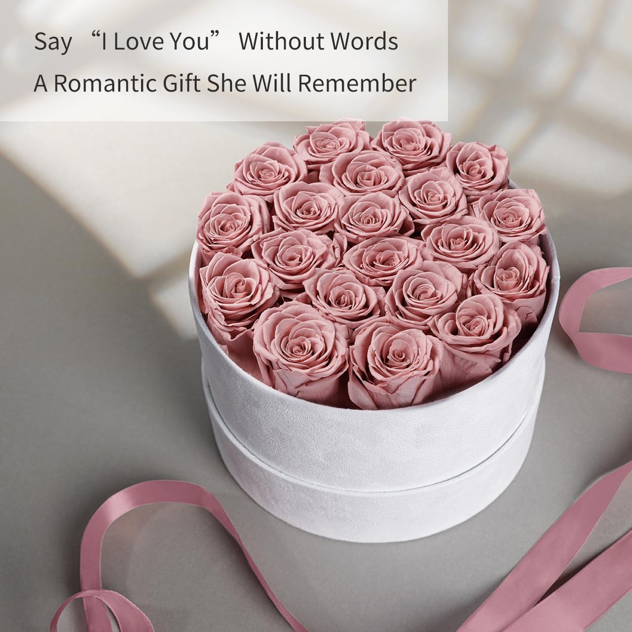 Gifts for Women Preserved Roses Flower Box, Luxury Velvet Box with 20 Roses, Preserved Flowers, Romantic Gift for Her, Wife, Girlfriend, Birthday Anniversary Christmas (Dusty Pink)