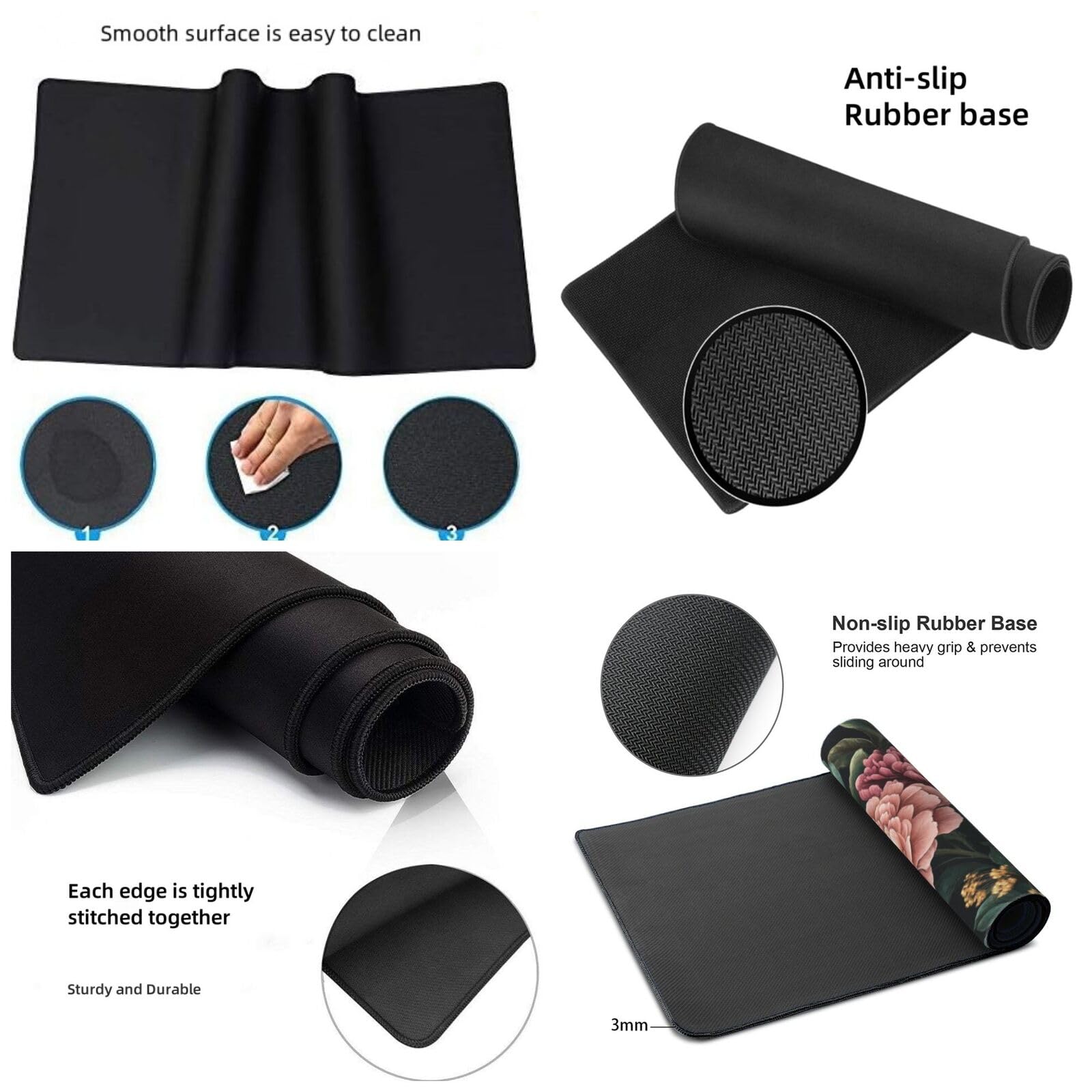 Tappetino Mouse XXL Fiori & Peonia, 100 x 50 cm Tappetino da Scrivania G435 | Tappetino per Mouse, Base in Gomma Antiscivolo, Superficie Impermeabile, Bordi Cuciti, Tappetino Scrivania per Ufficio, Gioco