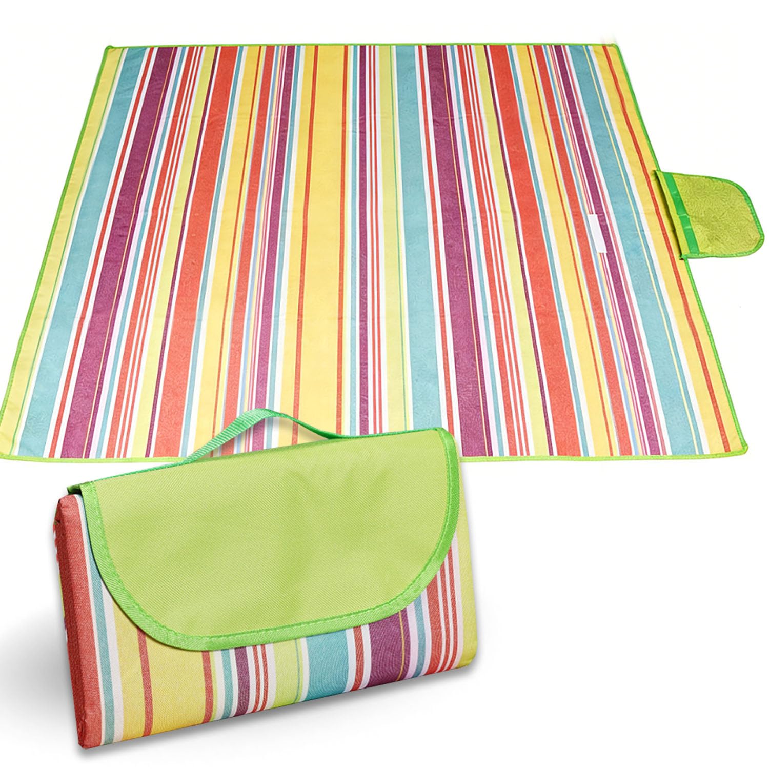 Telo impermeabile picnic 200x200cm,Manta tappeto pic nic Resistente Arena Humedad con Asa,Extra Grande Plegable y Portátil telo picnic grande para Parque Jardín Exterior Playa,Camping(Rayas Colores)