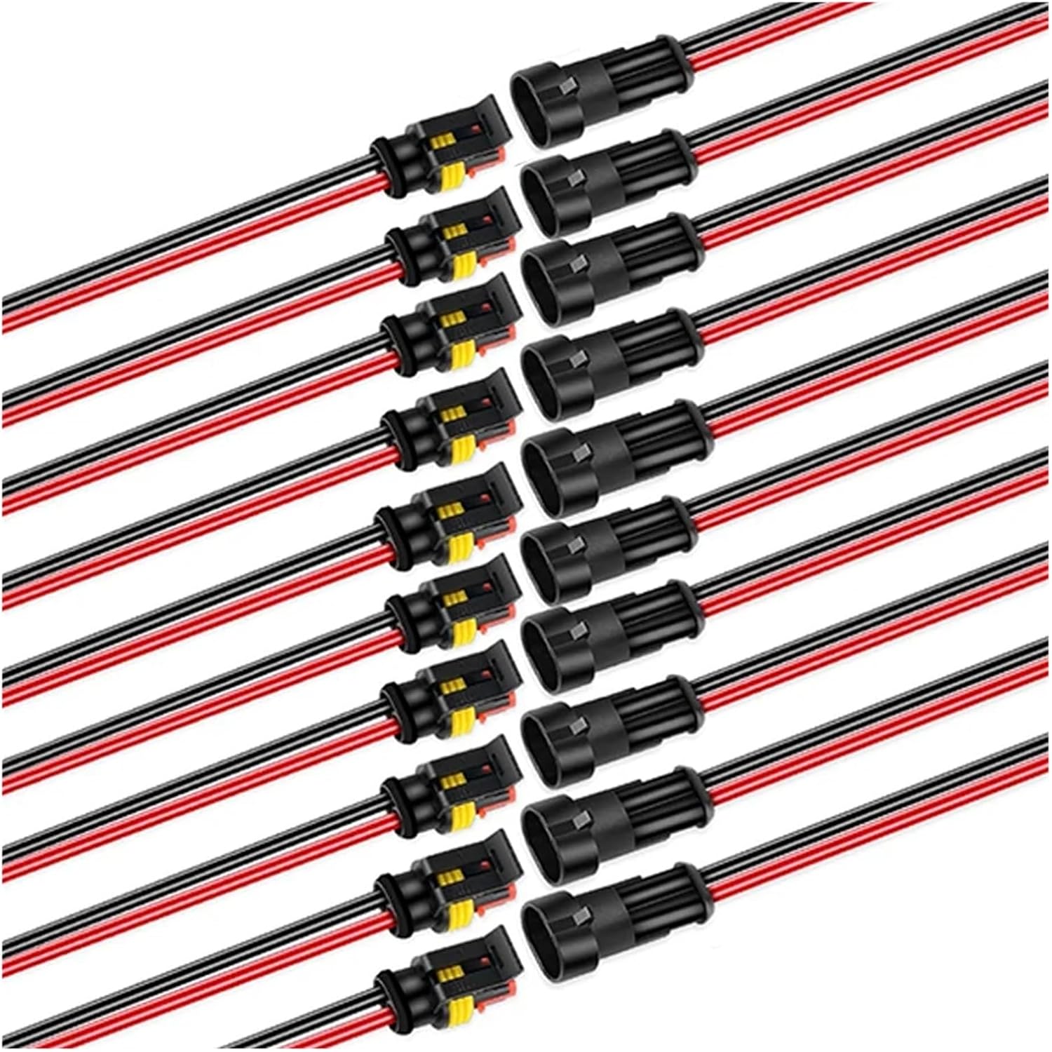 10pcs 5 Sets Waterproof Automotive Male Female Electrical Connectors Plug 2-Pin Way with Wire Compatible Car Motorcycle Scooter Marine (Color : 20pcs(10 Pairs))