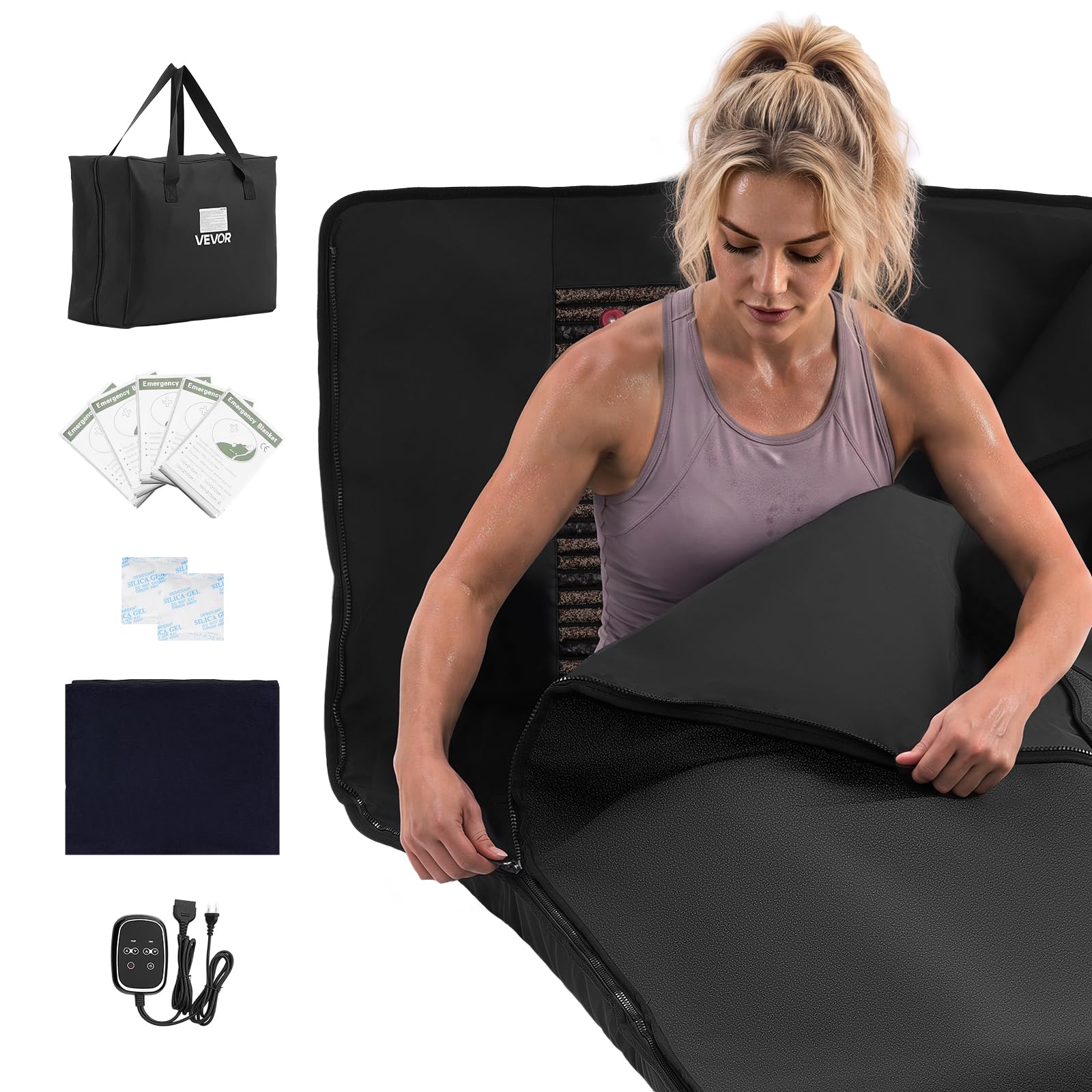 VEVOR Couverture Sauna Infrarouge avec Pierres Minérales 185x90 cm Portable