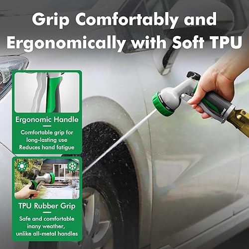 Miniatura 6 de RESTMO Boquilla de manguera de jardín, boquilla de manguera de agua de metal resistente con 7 patrones de pulverización ajustables, rociador de mano