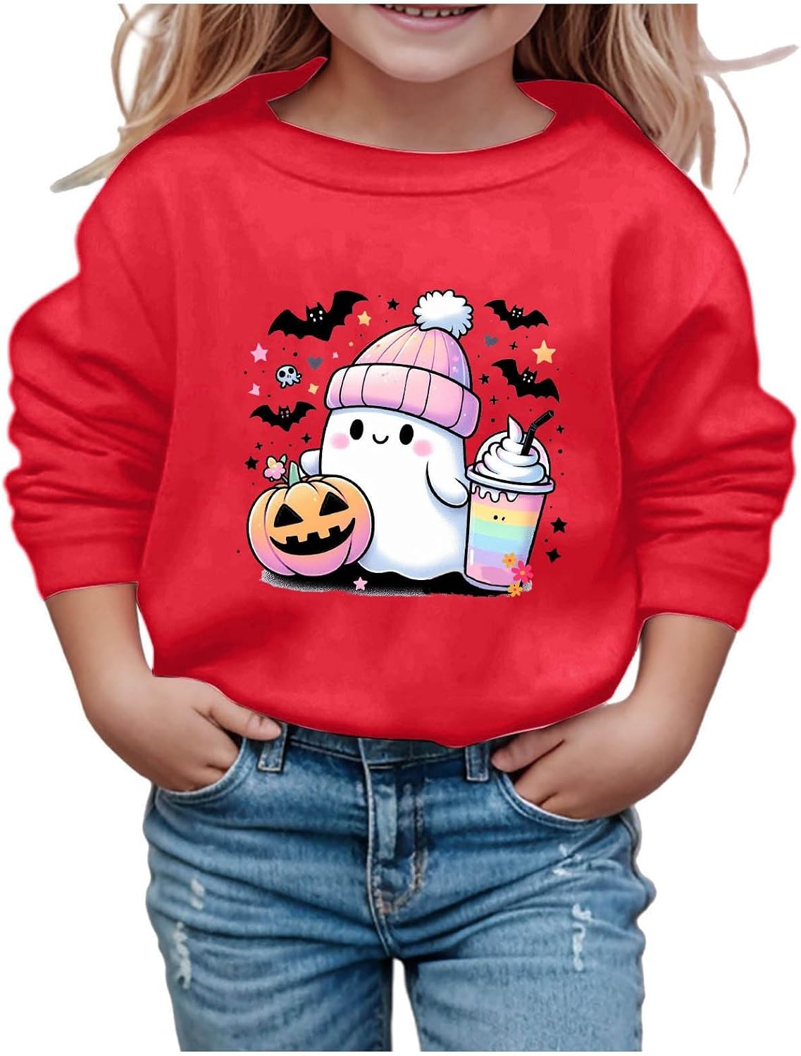 Sweat à Capuche Unisexe pour Enfants Halloween Bébé Garçons Filles Imprimé Manches Longues Pull-Over 4-14 Ans Multicolore