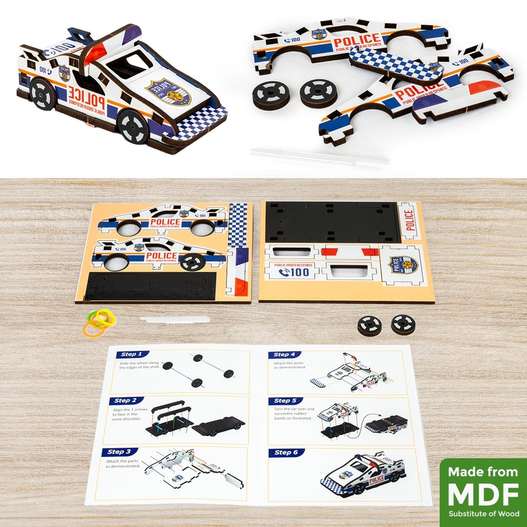 Toysbox Make & Play Police Patrol Car MDF Wooden Model Making Toy Vehicle DIY Kit for Kids 4+ Years
