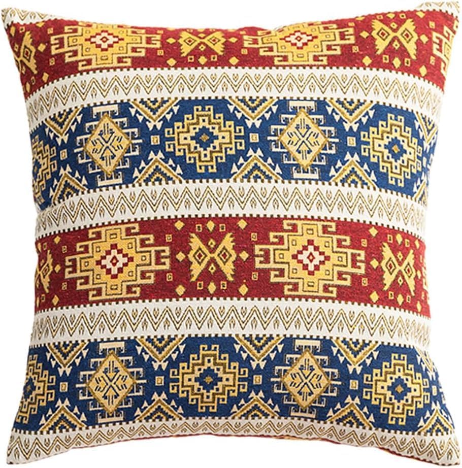 Bohemian Style Retro Decorative Cotton/Linen Blend Geometric Square Euro Throw Pillow Cover Case Pillowcase Cushion Sham - 24 x 24 Inch, Red/Blue