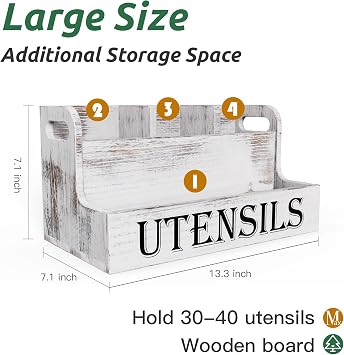 Suli Extra Large Kitchen Utensils Holder, 4 Compartments, White Grain